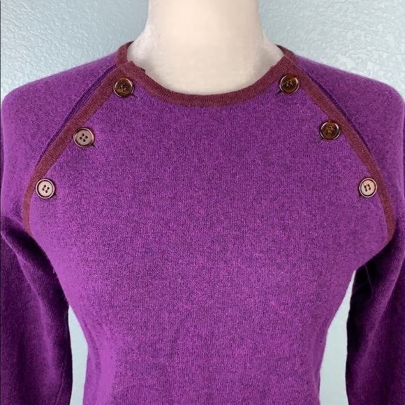 Retro Michel Klein Wool Angora Sweater S Purple Buttons Pullover Long Sleeves - Picture 3 of 7